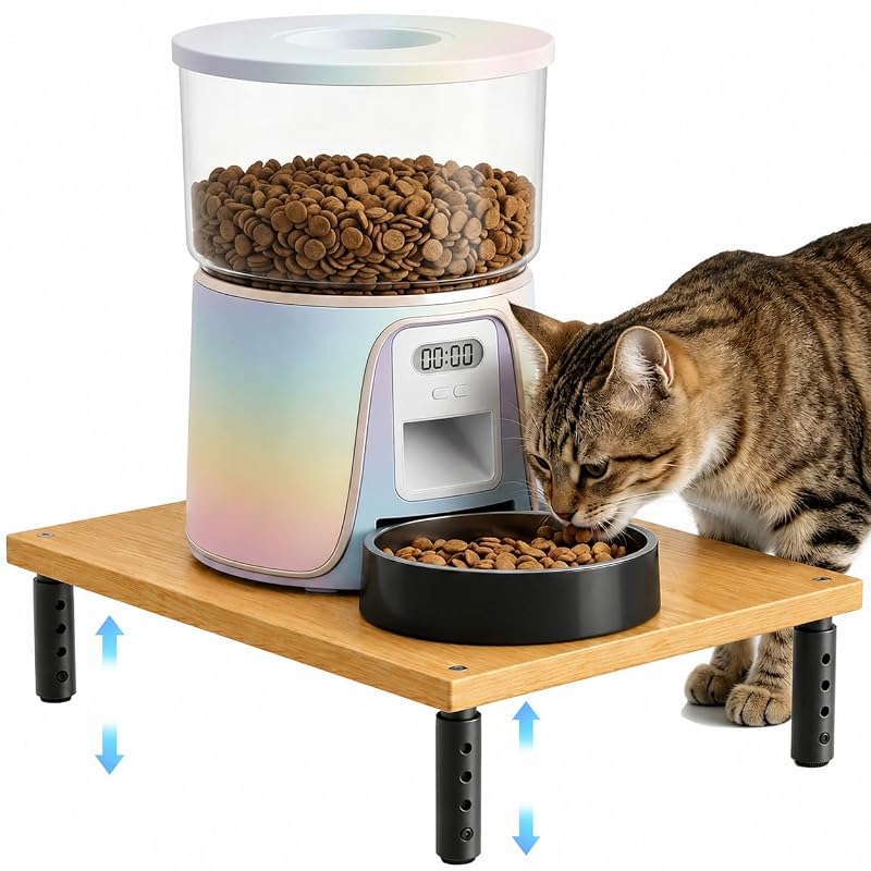 Suporte Elevado Ajustável para Comedouro de Gatos e Cães Pequenos OPNICE de Madeira Natural