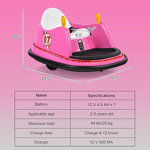 Miniatura 9 de HONEY JOY Coche de parachoques para niños, auto de choque alimentado por batería de 12 V, joysticks duales, luz LED intermitente y giro de 360