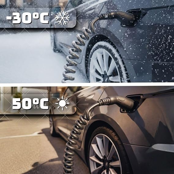 Type 2 Charging Cable for Electric Cars, 16A, 3 Phases, 3m Spiral – Durable & Flexible EV Charging Solution