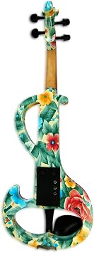 Aliyes Wood Electric Violin Full Size 4/4 Intermediate-A Electric Silent Green leaves&flowers Violin Kit With Case,Bow,Rosin,headphones,Shoulder Rest,Strings(ALDSZA-1102)