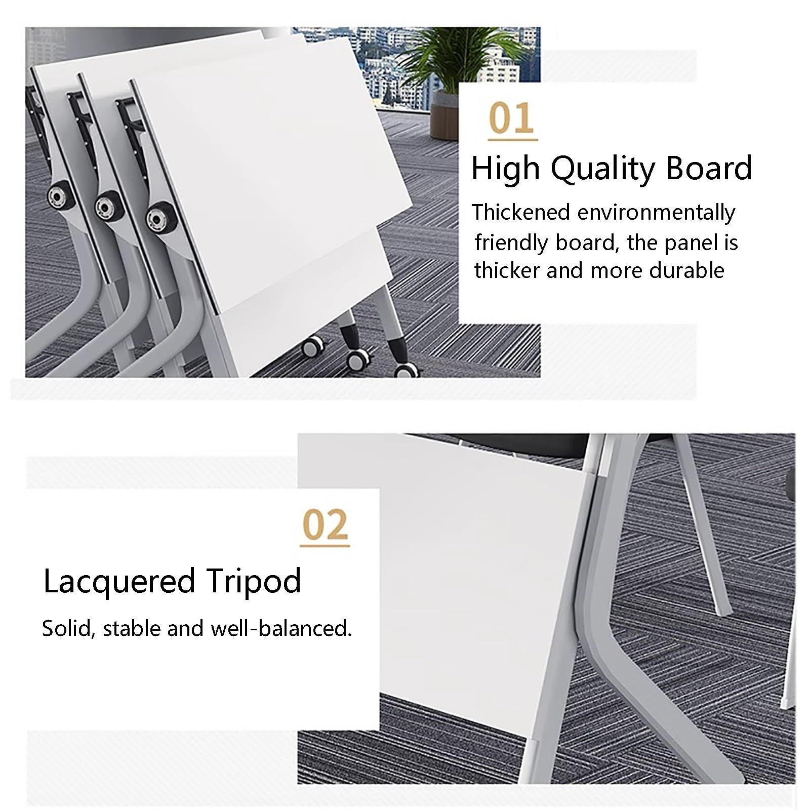 Mesa De Conferencias Moderna Blanca con Tapa Abatible, Escritorio Móvil para Capacitación con Ruedas con Bloqueo, Mesas De Sala De Reuniones con Patas De Metal Resistentes.