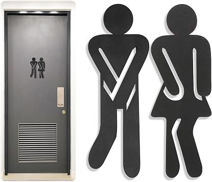 Bathroom Sign decor, 7" Wooden Restroom Signs, Removable Bathroom Door Stickers for Home Office Gym Hotel Pool Nursery Living Space Organization Eco-Friendly Wall Decor Black Black, 1 Pack