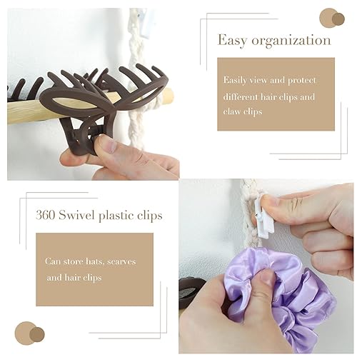 Miniatura 3 de Organizador de pinzas para el cabello, soporte colgante de macramé para el cabello y almacenamiento para niñas, colgador de clips de garra para el