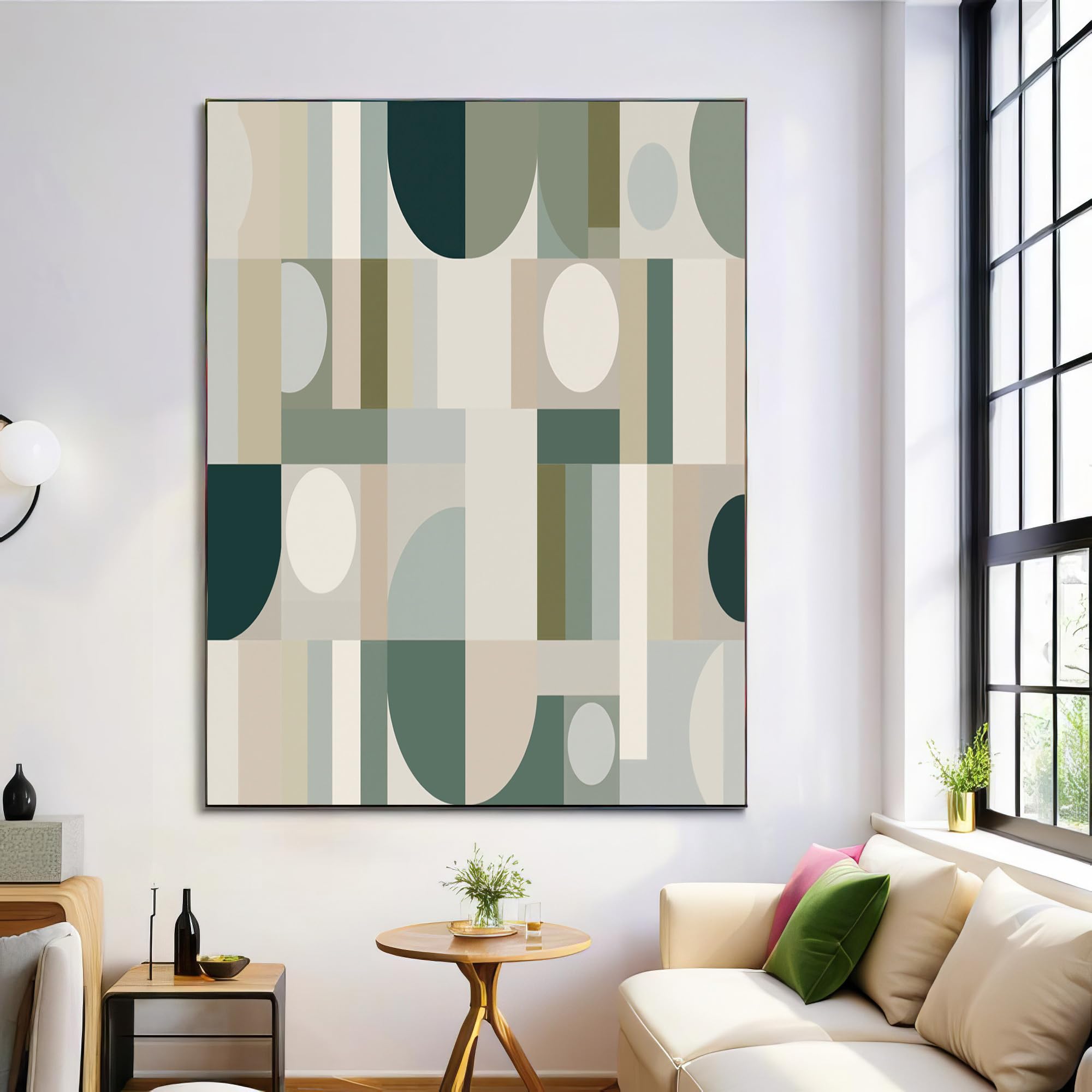 GDJSMIN Arte Murale Forma Semicircolare, Decorazione Da Parete Per Bagno Astrazione Geometrica, Arte Murale Verde Su Tela Per Camera Da Letto Bagno 80×120 Cm Senza Cornice