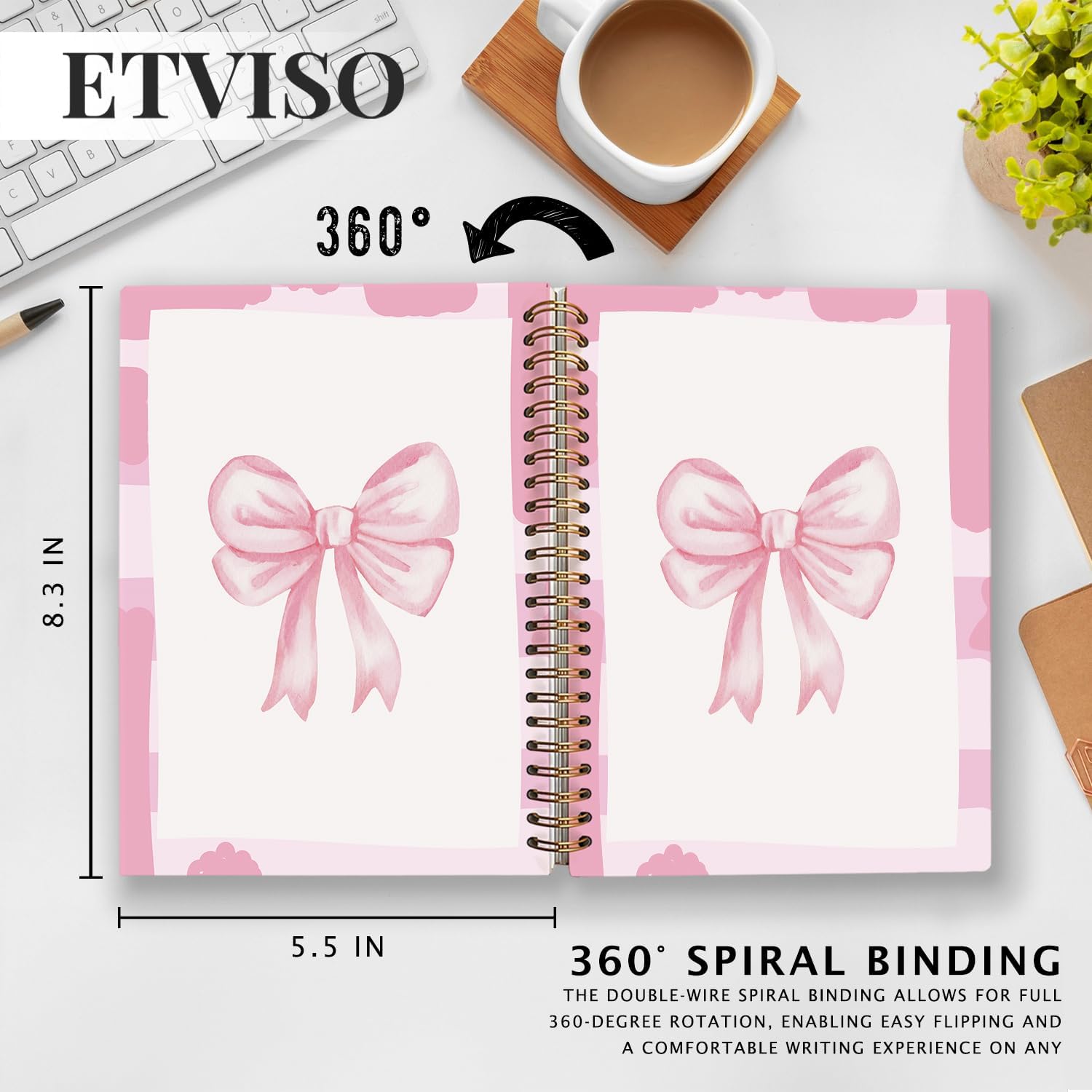 Pink Preppy Notebook, Coquette Pink Bow Notebooks for Note Taking, Girly Preppy Bow Journal, Aesthetic Journals for Writing, Coquette Girly Office Supplies, 5.5x8.3 Inch image 2