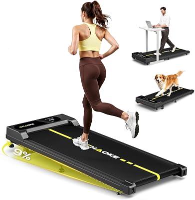 CHAOKE Walking Pad with 9% Incline – Under Desk Treadmill with App, 2.7HP 1-10KM/H Running Machine Built-in Speaker One-Piece Molded, 330 lbs Capacity, Jogging Machine for Home Office