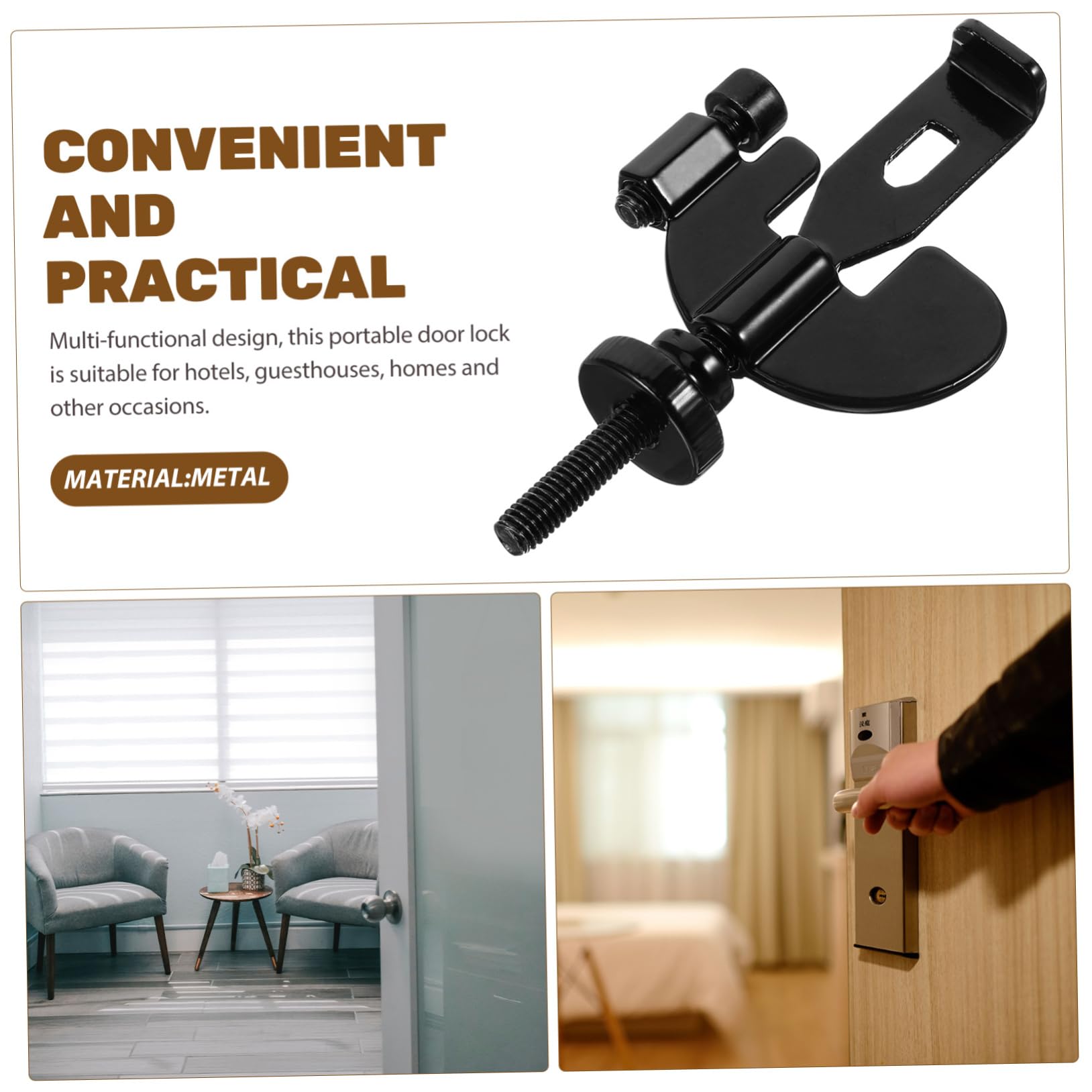 Angoily 4 Stück portable door lock travel door lock reisetürschloß Türsicherheit verriegeln intelligentes Türschloss Türklingel Türstopper tragbares Hoteltürschloss Metall Black