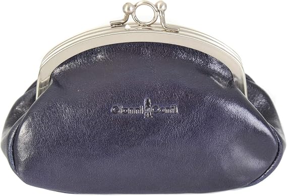 Gianni Conti Italian Leather Ladies Purse – Kiss Lock Opening with Dual Coin Sections – Vintage Style Wallet – Made in Italy - Gift Boxed (Jeans)