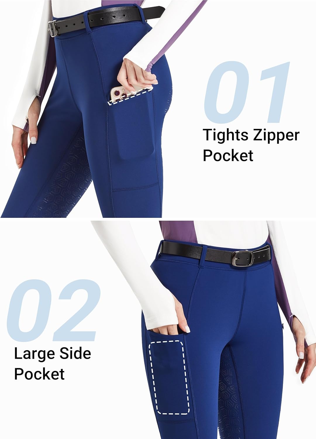 FitsT4 Sports Women's Fleece Lined Bootcut Horse Riding Pants Winter Full Seat Riding Tights with Pockets Equestrian Breeches - Image 6