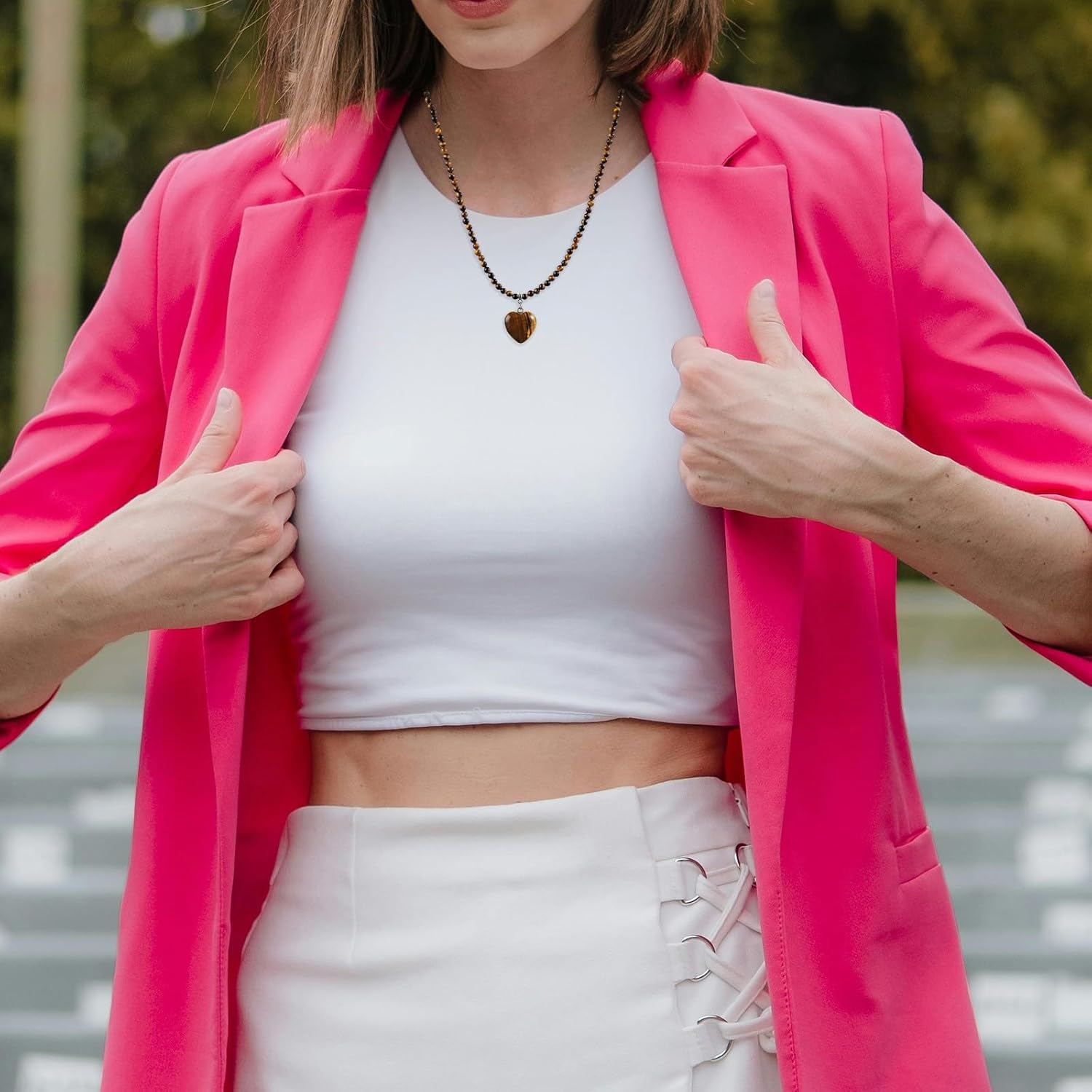 TUMBEELLUWA Crystal Puffy Heart Pendant Necklace for Women, Layered Beaded Stackable Bracelet Trendy Jewelry Love Gifts for Her - Image 5