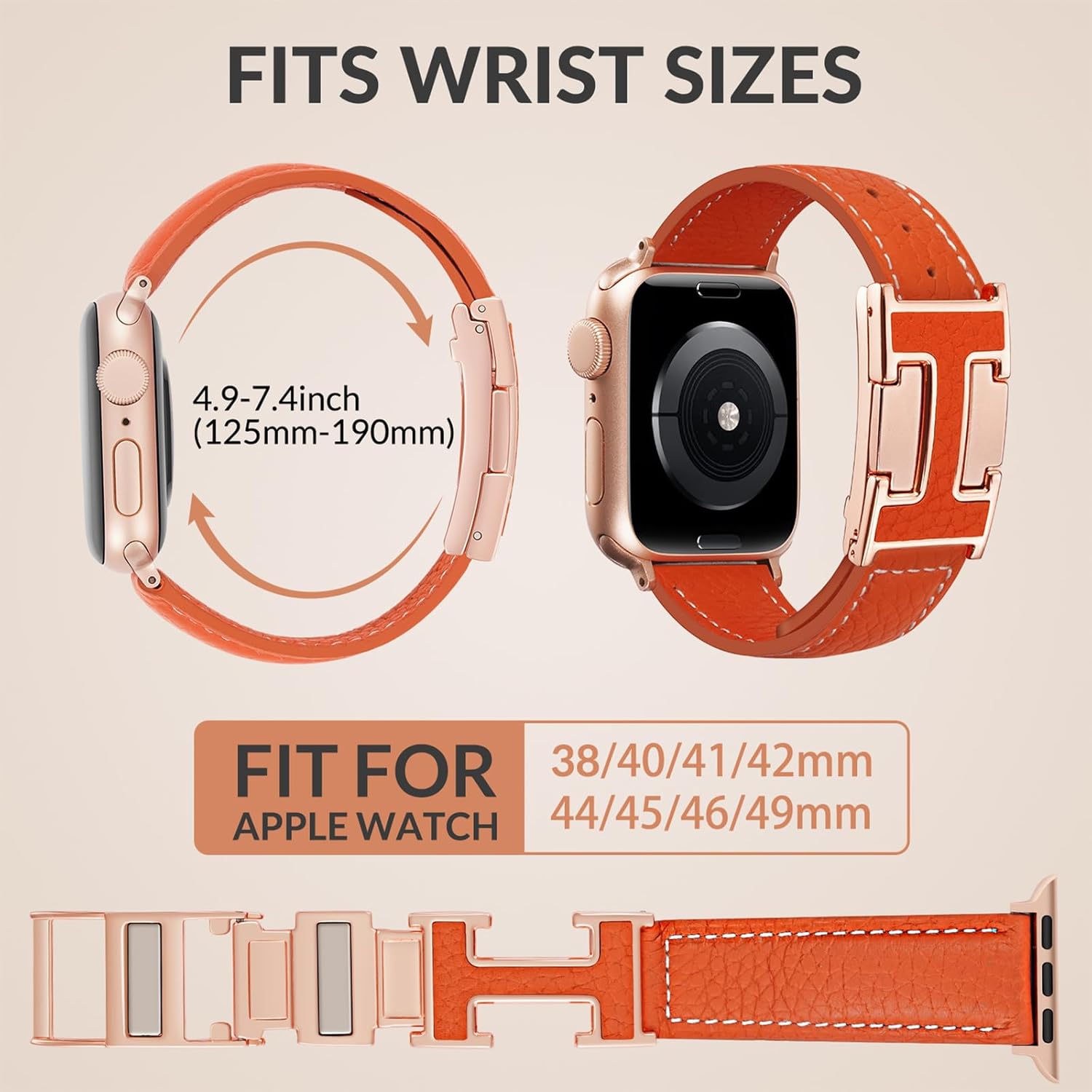 Leather Magnetic Band Compatible with Apple Watch Bands 38mm 40mm 41mm 42mm 44mm 45mm 46mm 49mm for Women Men,Top Grain Leather Designer Replacement Strap for iWatch Ultra SE Series11/10/9/8/7/6/5/4/3/2/1 - Image 3