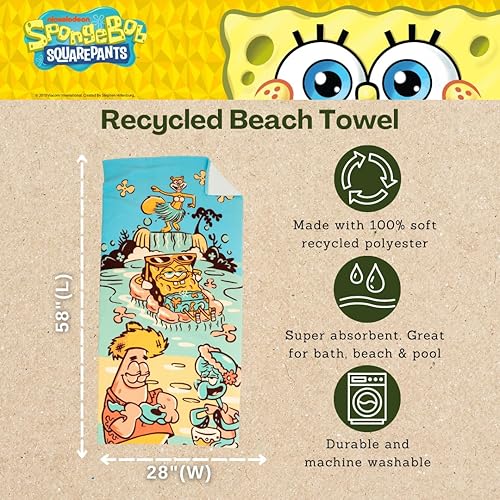 Miniatura 3 de Franco Spongebob Squarepants - Toalla de bañopiscinaplaya súper suave y ligera 100% reciclada, hecha de botellas de plástico reciclado, 58 x 28
