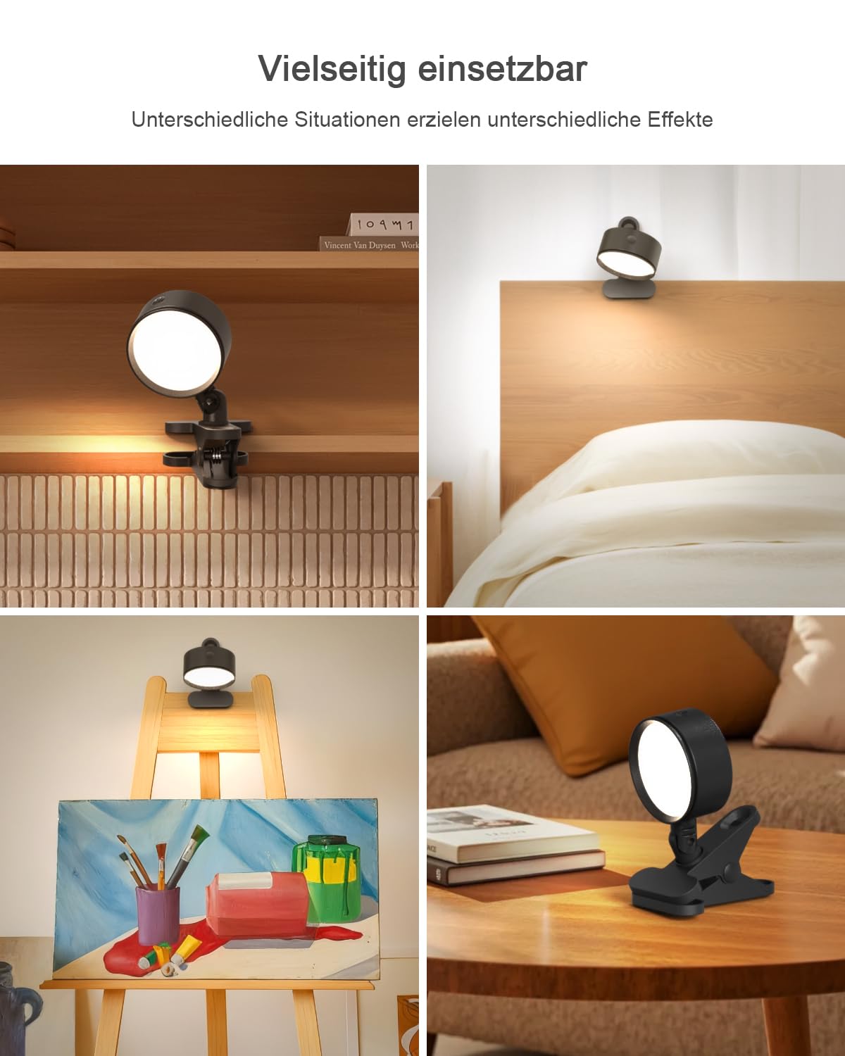 Leselampe Bett Klemme, LED Klemmlampe Akku mit 5000mAh, Klemmlampe Bett mit 3 Farben Dimmbar Touch Fernbedienung, 360° Flexibel Bettlampe Klemmleuchte Kabellos mit Timer und Speicherfunktion
