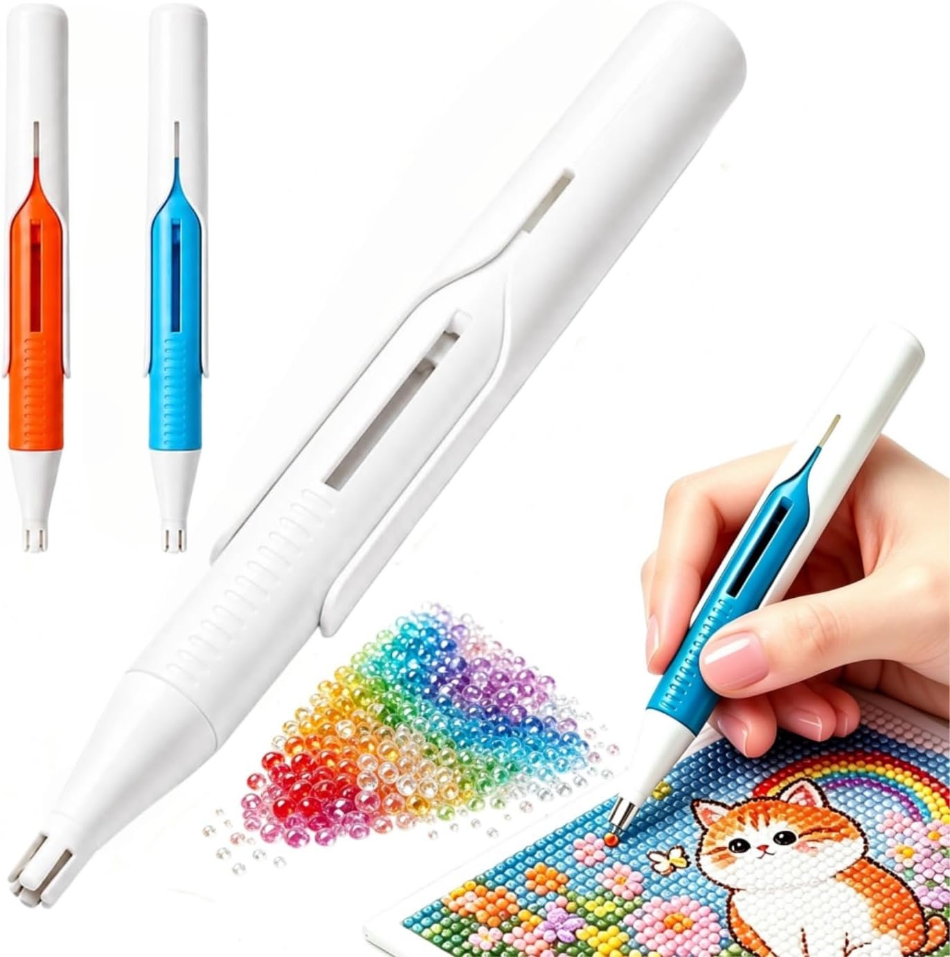 Automatic Diamond Painting Bead Dispenser, Wax-Free Auto Bead Picker Tool with Comfortable Grip for 2.8mm Round Drills, Precision Beads Placement Pen for DIY Craft Lovers image 2