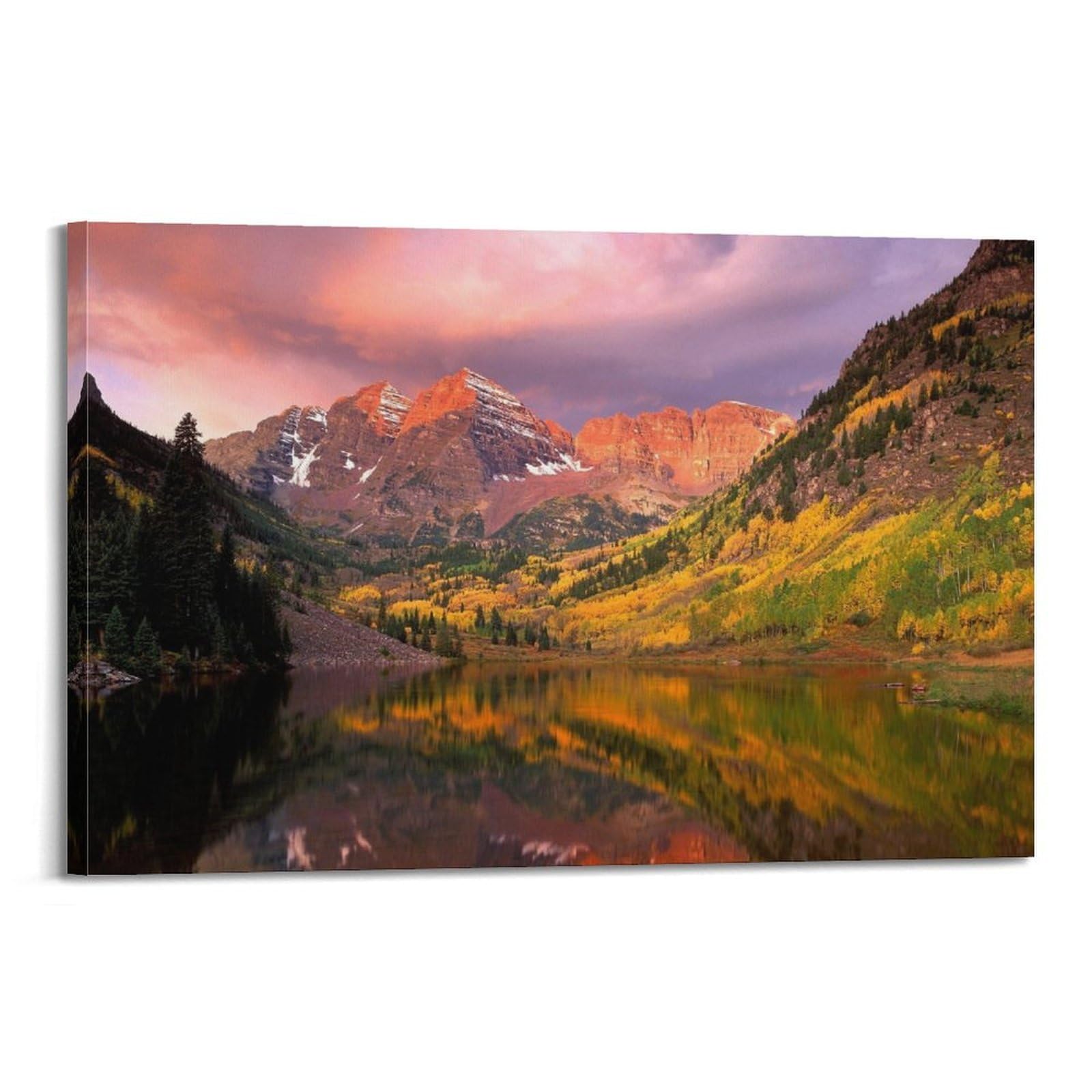 CXHJCA Mural Nature Poster Autumn Mountains Lakes Sunset Poster Decorative Painting Canvas Wall Posters And Art Picture Print Modern Family Bedroom Decor Posters 24x36inch(60x90cm)