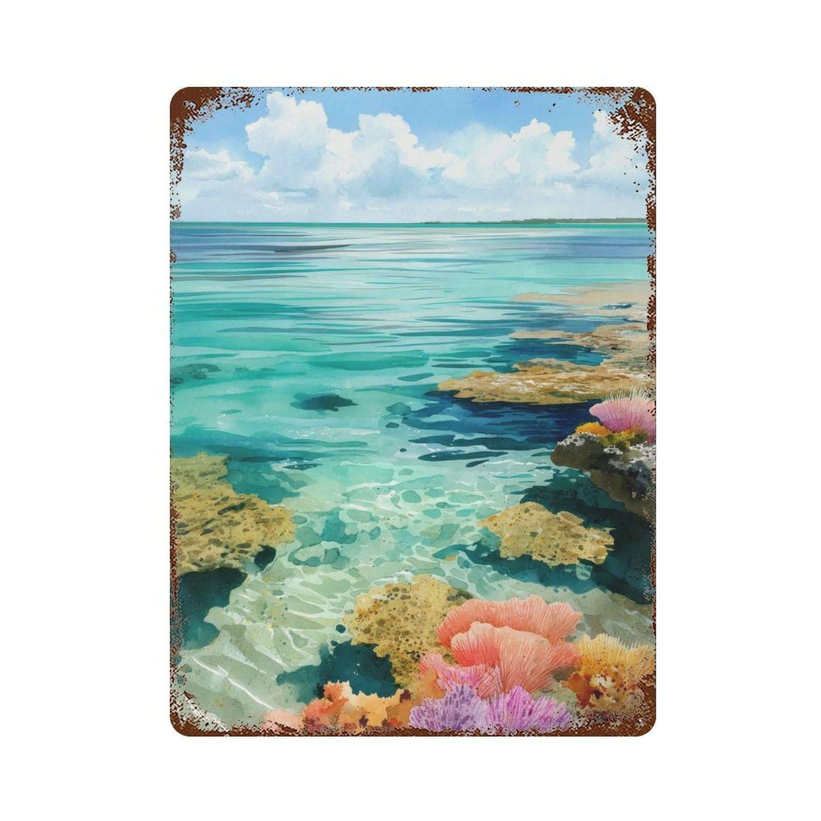 xiaoxiaoshen John Pennekamp Coral Reef State Park Florida Watercolor Coastal (2) Wall Decor Art Metal Tin Poster Modern Home Decor Art Home Bar Shop Decorations Vintage Sign 40x30cm
