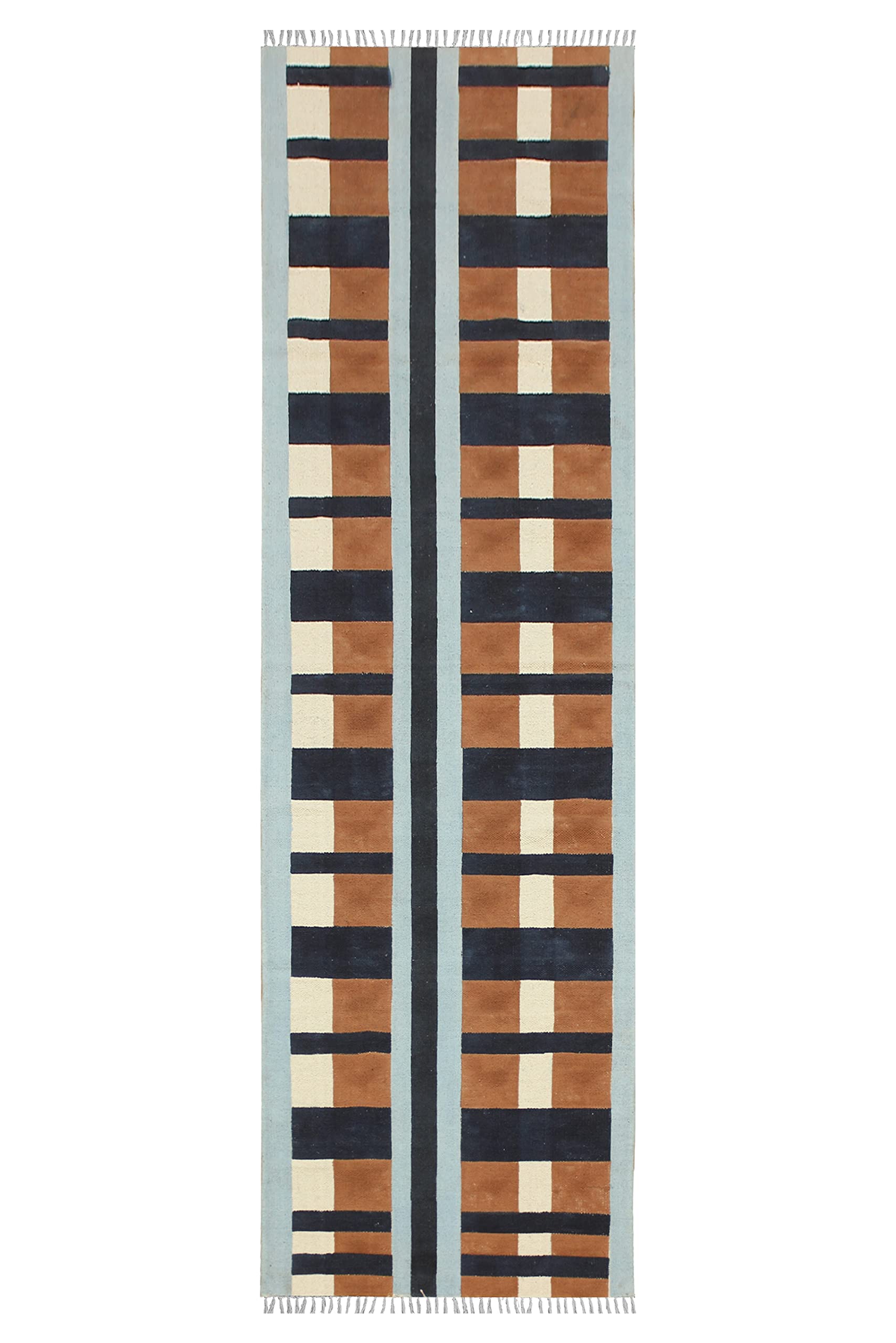 Tapis de couloir extérieur intérieur coton 0,9x3 m rayé noir et multicolore