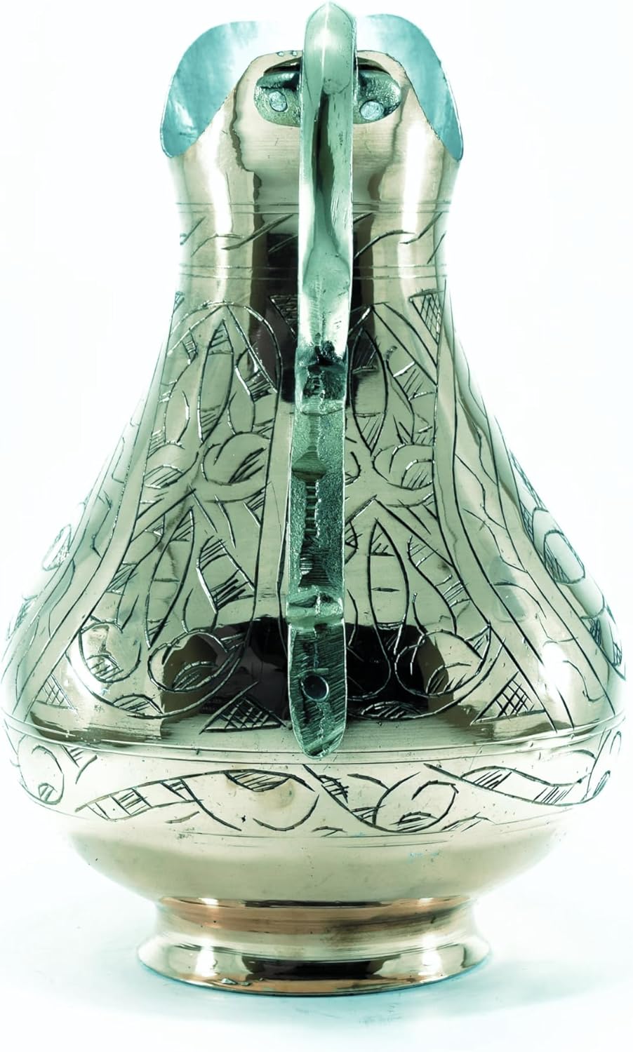 CraftTR Handcrafted Solid Copper Pitcher 1.5–2L – Hammered Turkish Copper Jug with Food-Safe Tinned Interior & Cast Brass Handle (Silver)