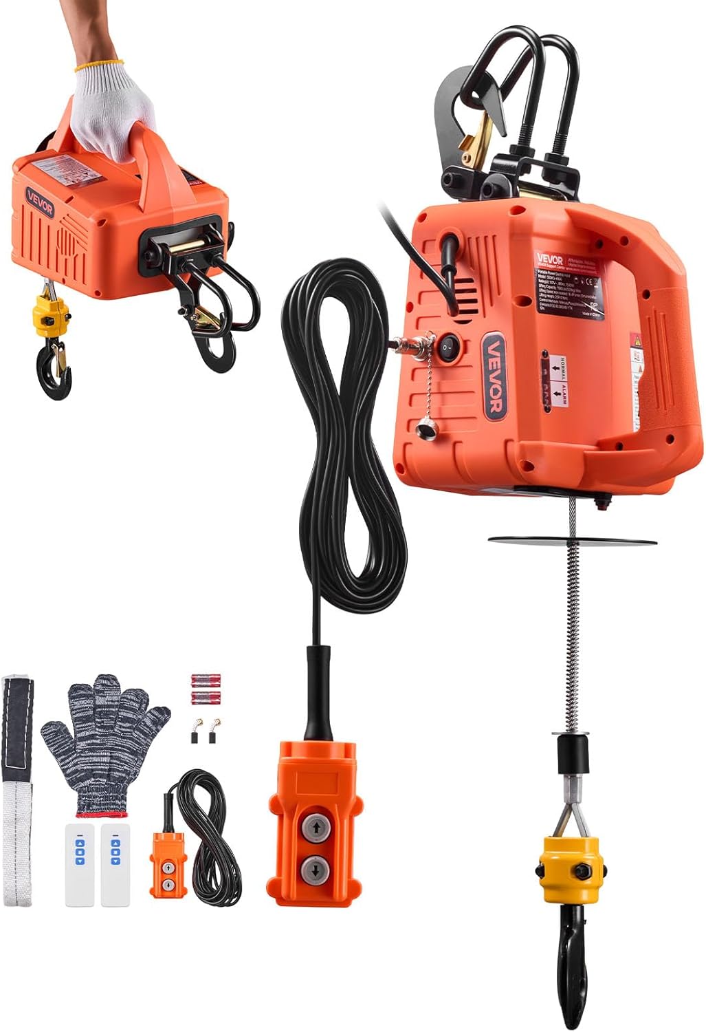 VEVOR 3-in-1 Electric Hoist Winch, 1100 lbs Capacity, 1500W Portable Electric Power Winch, 25 ft Lifting Height, 16.4 ft/min with Manual, Wired & Wireless Remote Control for Factory, Warehouss, Garage