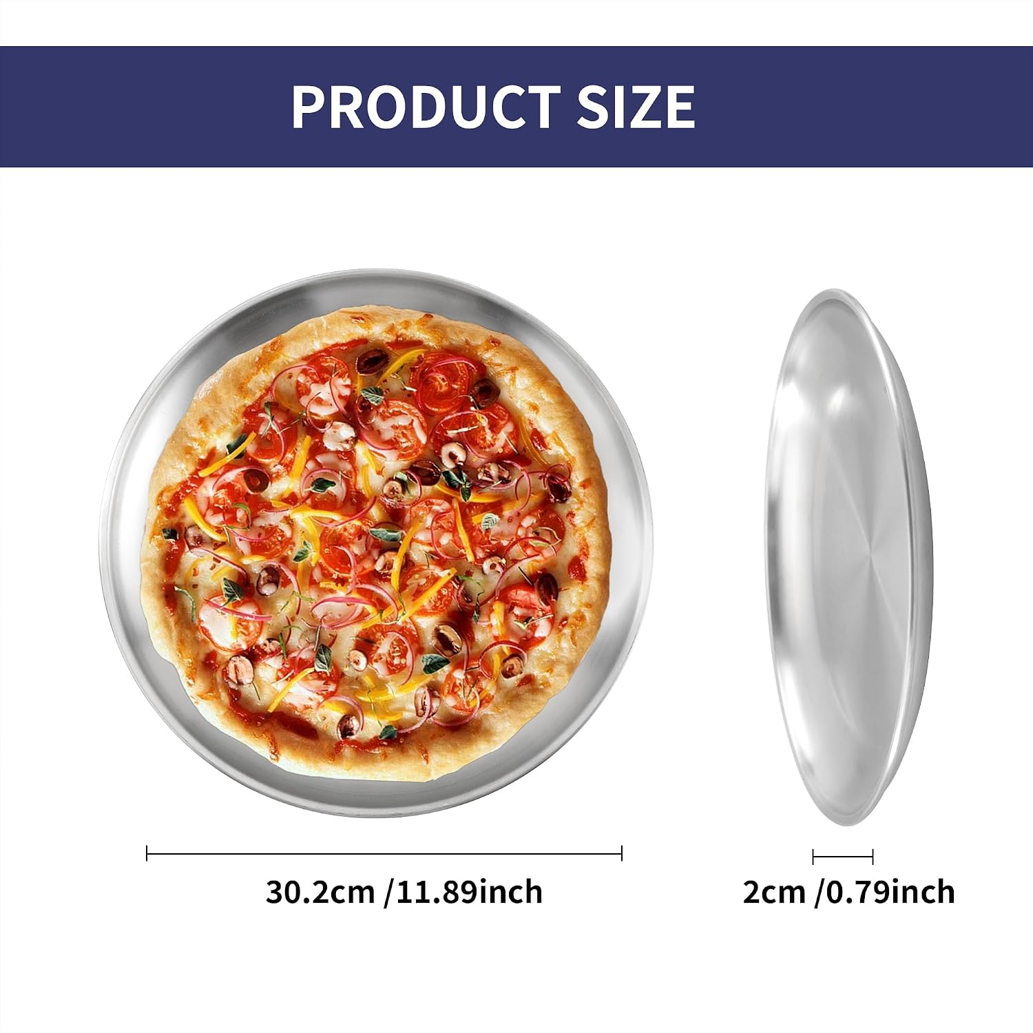 4 Pcs Round Pizza Pan with 2 Pizza Spatula, 12 Inch Stainless Steel Pizza Pans Non-Stick, Reusable Baking Trays for Oven Roasting Pie Cake (Silver)
