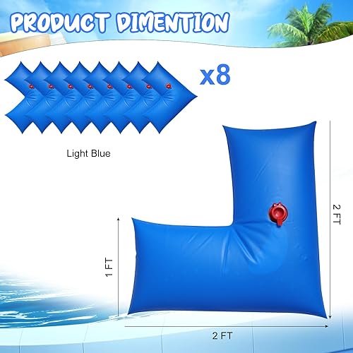 Miniatura 2 de Paquete de 8 tubos de agua de invierno en forma de L para cubiertas de piscina, pesos resistentes para cubiertas de piscina, 2 x 2 pies (azul)