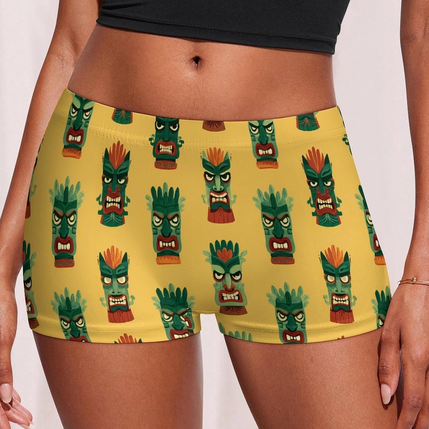 Tiki Mask Pattern Fashion Women's Boxer Briefs Breathable Underpants Trunks Stretch Underwear