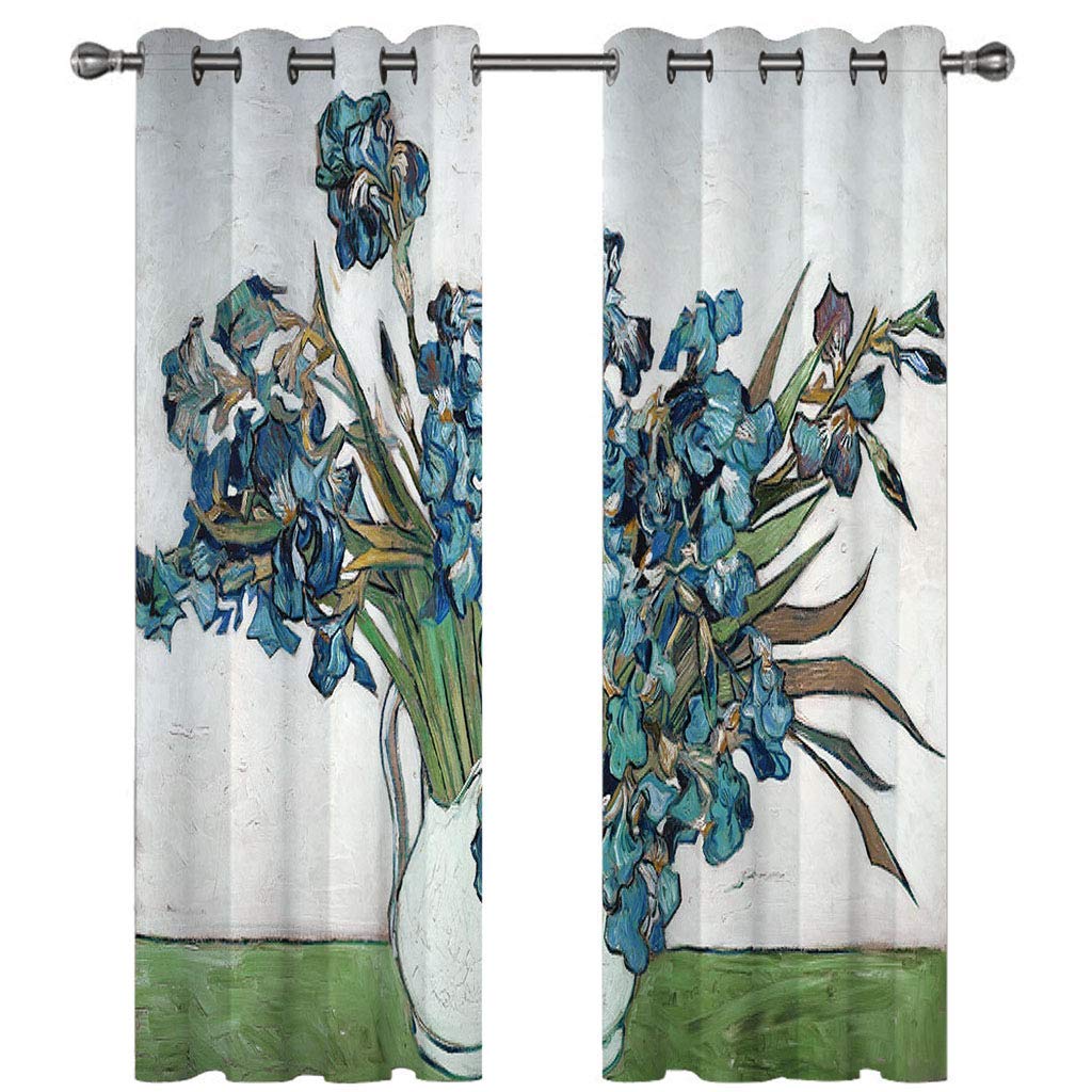 Rideaux occultants thermiques 234x230cm à motifs iris bleus et blancs pour salon