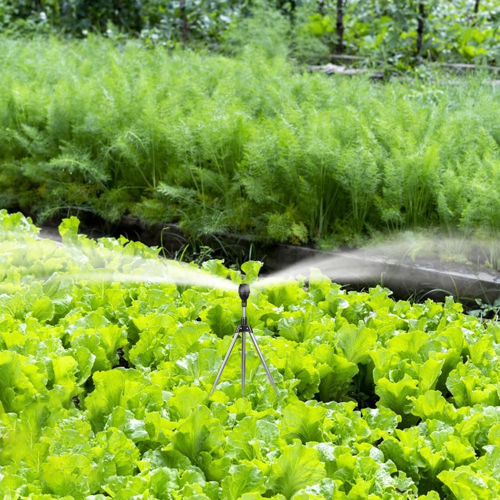 Zraszacze ogrodowe do trawników, zraszacz obrotowy na trójnogu z aktualizacją 2025 do systemu nawadniania ogrodu, zraszacz obrotowy na trójnogu do dużych powierzchni do nawadniania trawników(1SET)