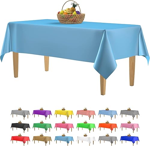 Paquete de 14 manteles de plástico de color azul cielo de alta calidad, 54 x 108 pulgadas, mantel rectangular desechable, mantel liso decorativo,