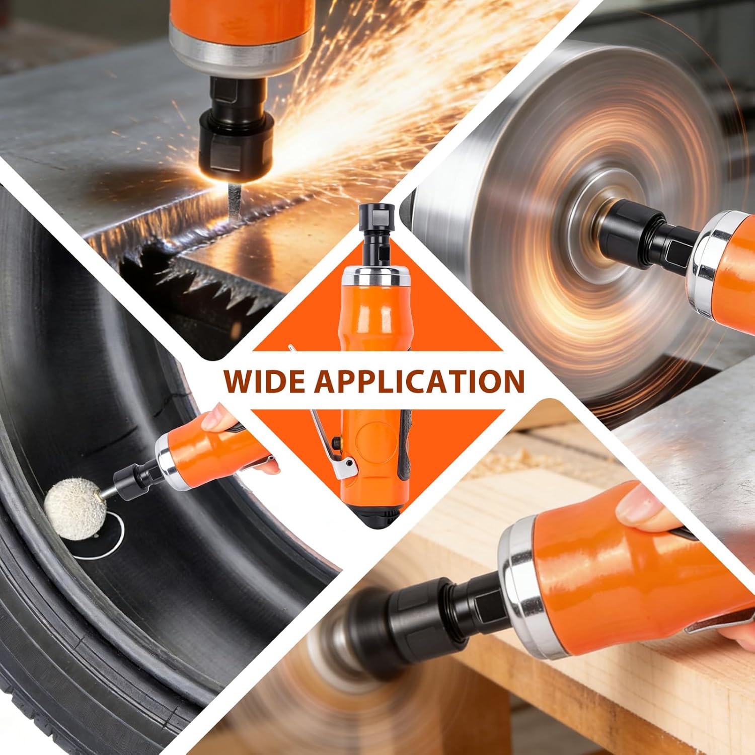 1/4 Inch Air Die Grinder Straight, Pneumatic 22000 RPM, 1/4"(6MM) & 1/8"(3MM) Collets for Metal Polishing, Grinding, Automotive & Woodworking