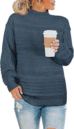 WEESO Turtleneck Sweater Women Fitted Knit Casual Jumper Tops