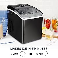 Vista 8 de Koolatron Máquina compacta para hacer hielo de encimera con controles digitales e indicadores LED, cubitos de hielo listos en 6-8 minutos, hace 26