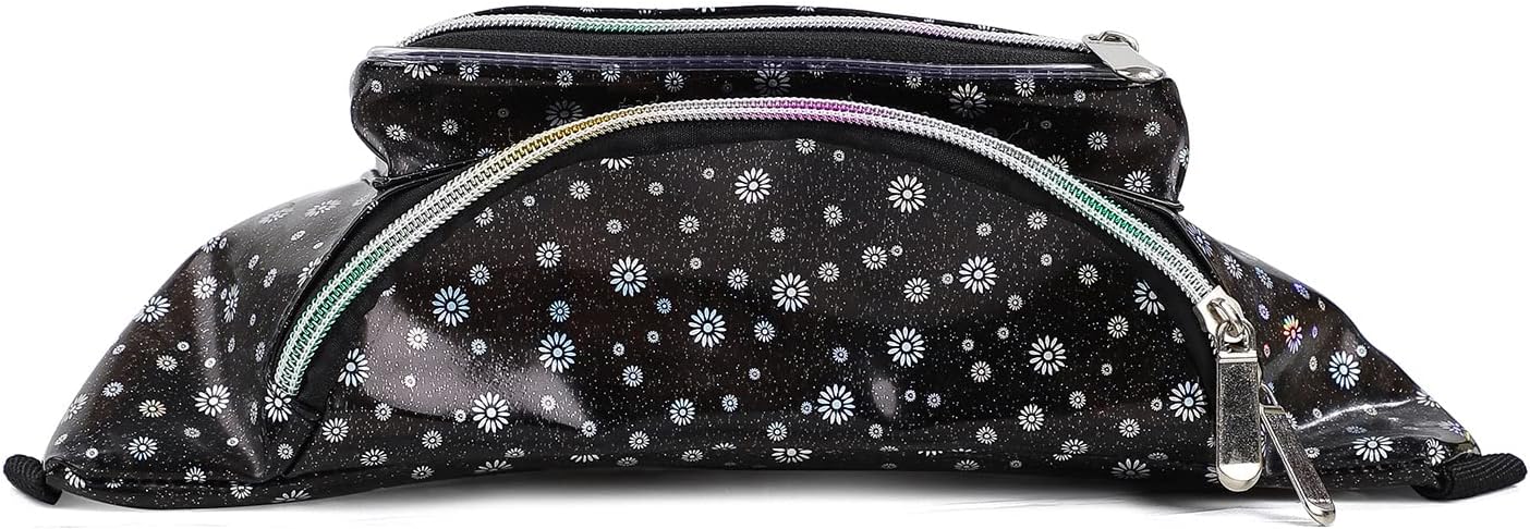 Festival Rave Holographic Black Translucent Flower Fanny Pack for Women Girls Concert Waist Belt Bum Bags -Black Translucent Flower - Image 4