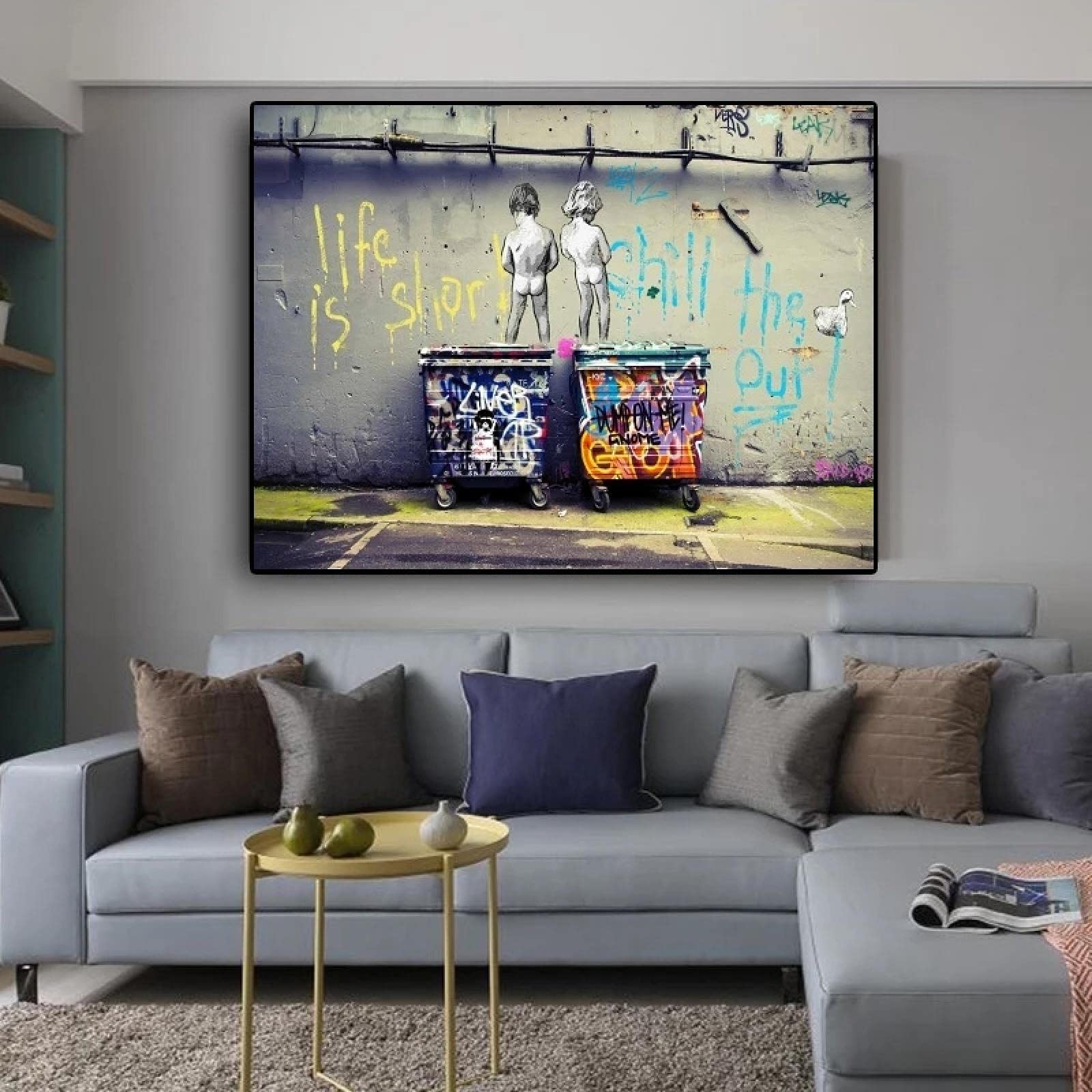 Carteles e impresiones Graffiti Art Canvas Life is Short Chill the Duck Out Lienzos Cuadros de arte callejero Decoración del hogar 70x125cm (28''x49'') Marco interior