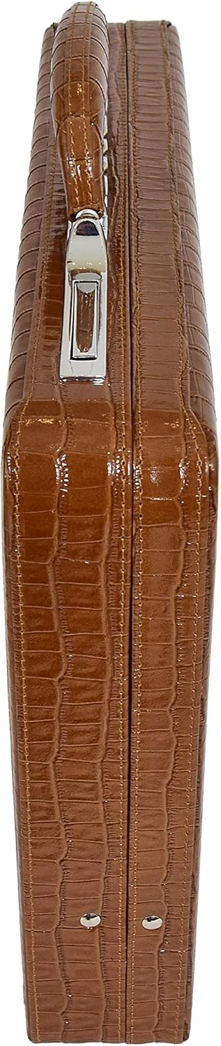 Brown Leather Classic Attaché Briefcase Bag Slim Line Dual Lock HOL87