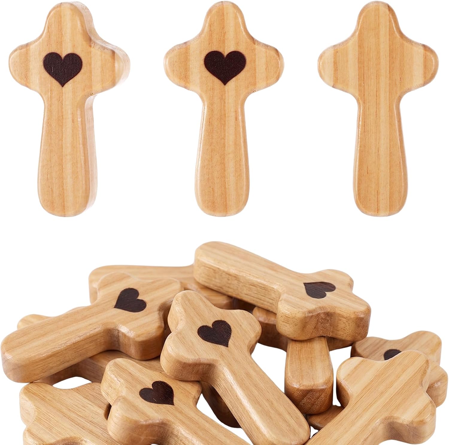 30 Pcs Small Wooden Cross Bulk 2.56 In Pocket Cross Gifts for Christian Small Wooden Crosses For Crafts Mini Holding Crucifix Christian Gifts Bulk Baptism Favors Religious Easter Day Gift Decor