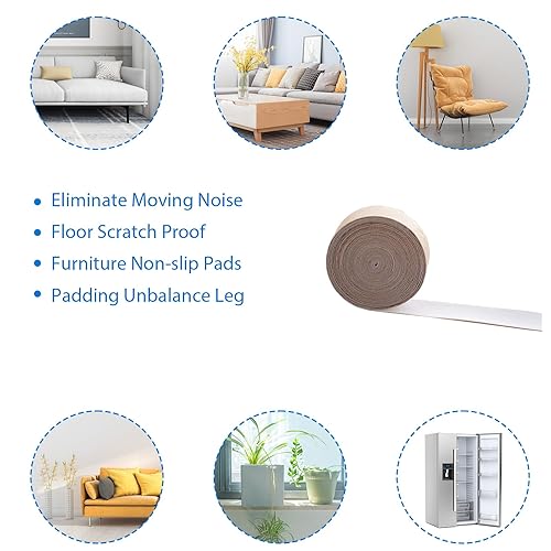 Miniatura 5 de Cinta de fieltro de poliéster autoadhesiva de 1 pulgada x 16 pies, tira de fieltro autoadhesiva de terciopelo grueso, rollo de cinta de fieltro