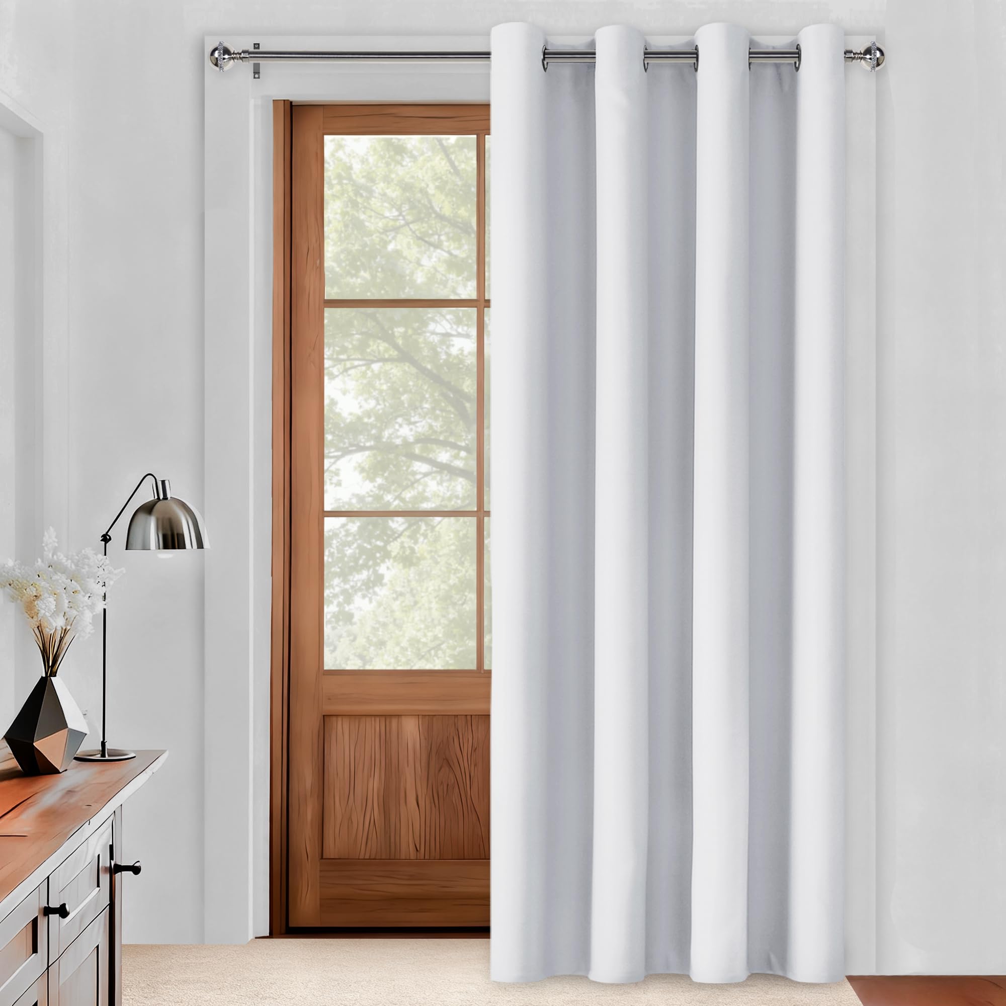 DWCN Solid Blackout Door Curtain with Eyelet, Thermal Insulated Super Soft Divider Window Treatment for Hotel Living Room Bedroom, White, 1 Panel 52 x 84 Inch Width by Length