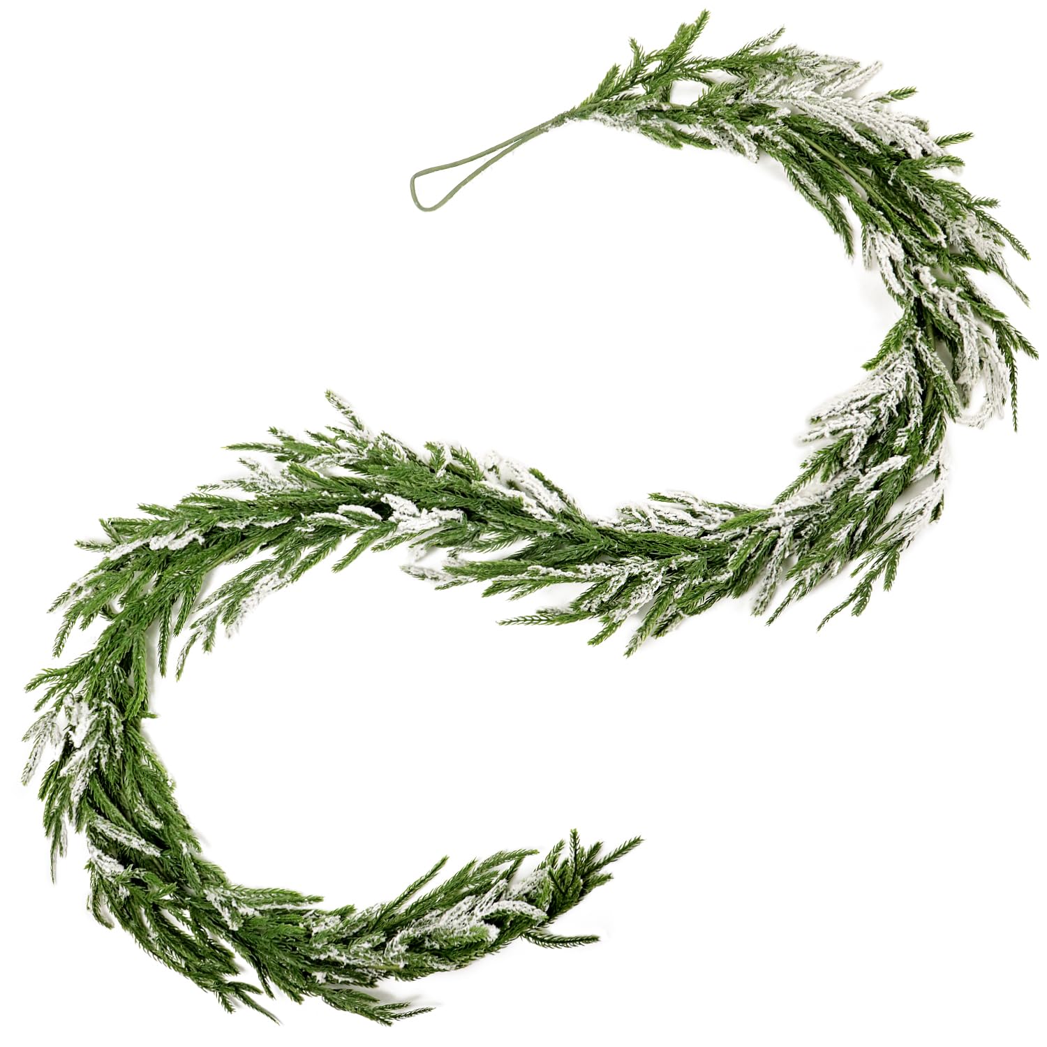 Norfolk - Guirnalda de pino artificial de cedro de hoja perenne, guirnalda de Navidad de imitación de invierno para escaleras, manto, mesa, interiores y exteriores, decoración de vacaciones (nieve, 6