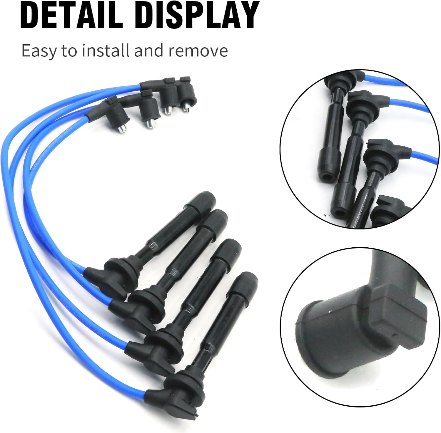 4 Pack 5464 Spark Plugs and 27501-22b00 Spark Plug Wires, Replacement for Hyundai Elantra Tucson Tiburon 1996-2012, Replacement for Kia Soul Sportage Spectra 2004-2011