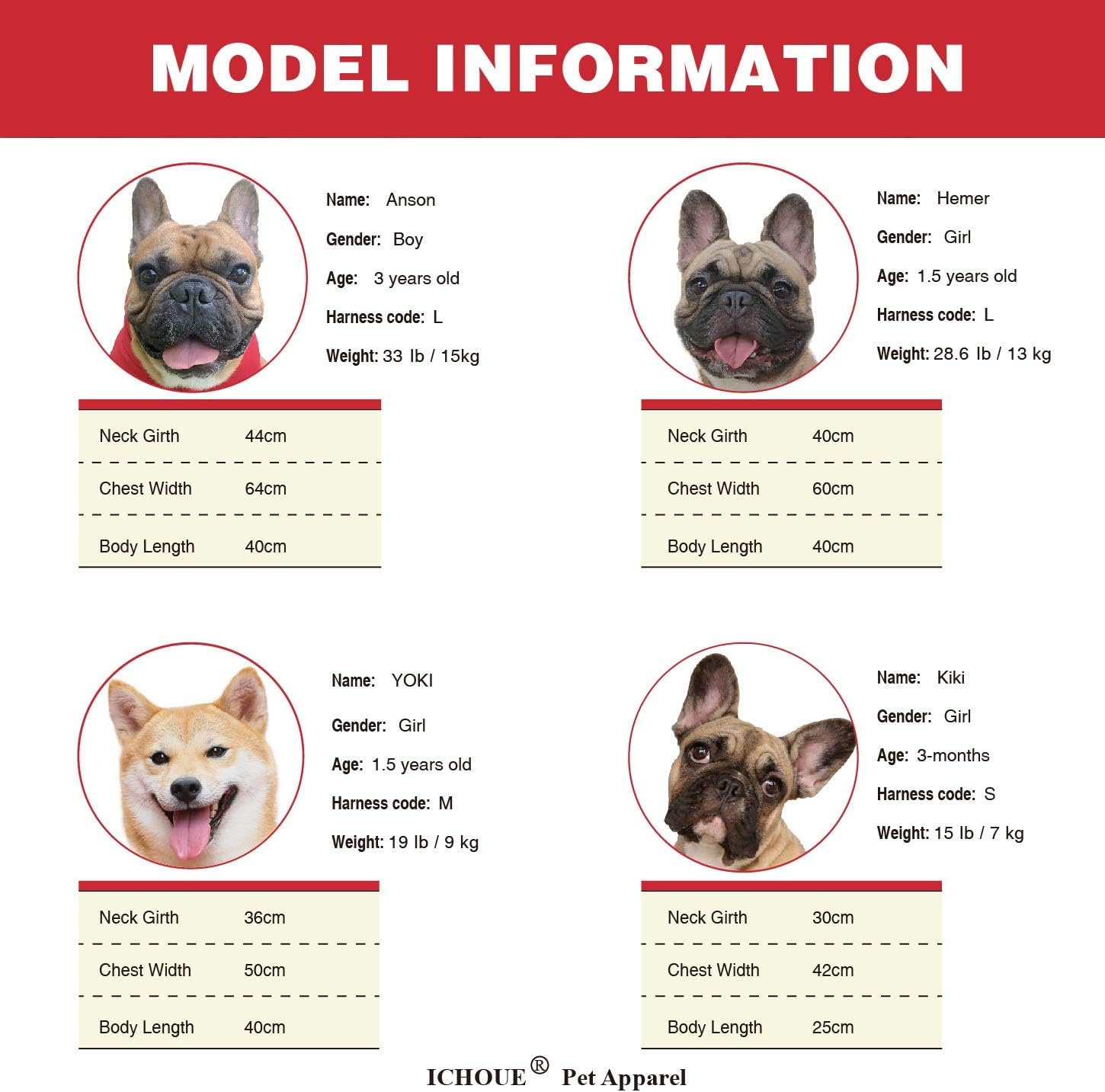 iChoue French Bulldog Harness and Leash Set Adjustable Padded Locked Buckle with Handle for Frenchie Pug English Boston Terrier Dogs, Red, Small