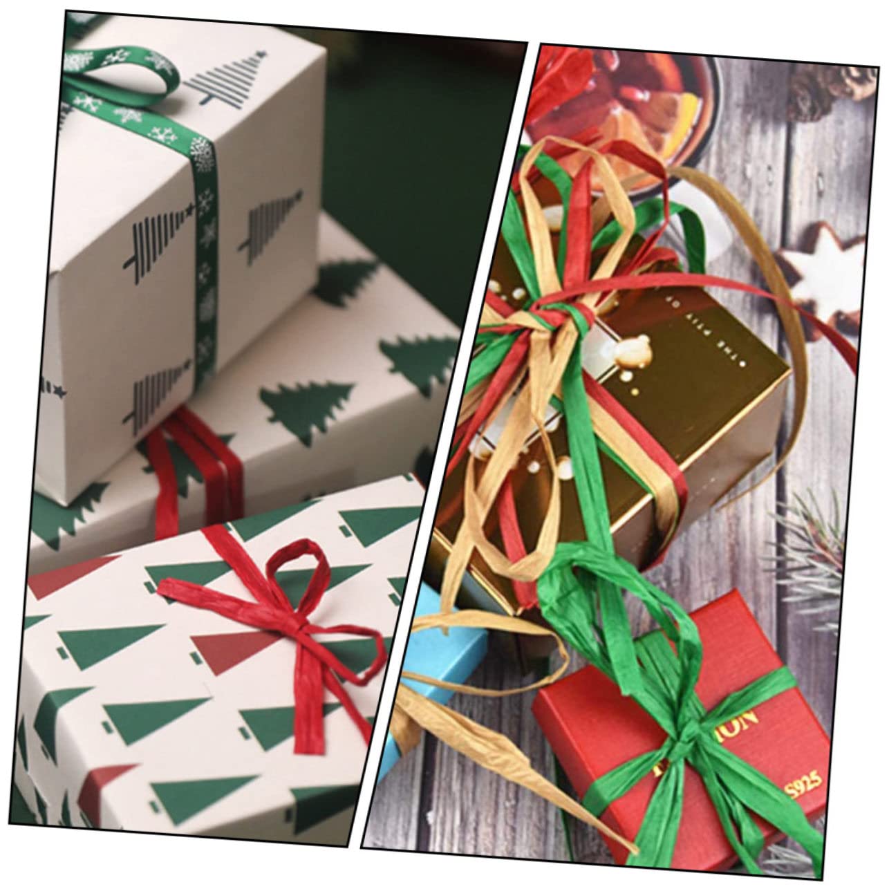 Lurrose 12rollen Natürliche Raffia-papierband Für Kreative Bastelprojekte Und Geschenkpaks Pro Rolle Rot Grün Und Naturfarben Für Weihnachten Und Hochzeiten