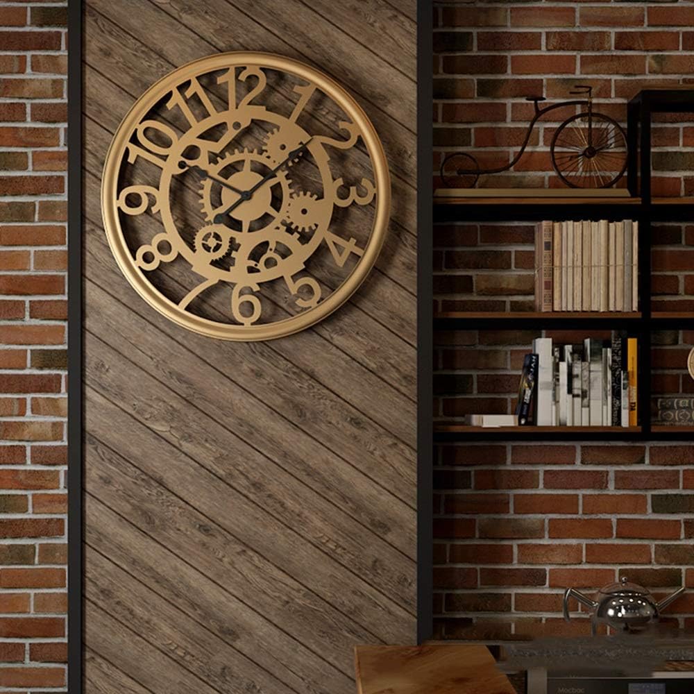 Wall Clock Retro Hollow Circular Gear Wall Clock Mute Creative Minimalist Fashion Personality Metal Iron Craft Bar Restaurant Cafe Home Decorations 51 * 51cm Gold