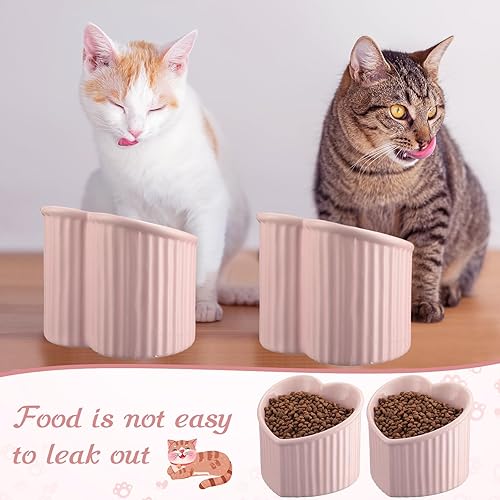 Miniatura 6 de Mumufy 2 piezas de cuencos elevados de cerámica para gatos, cuencos para mascotas inclinados y elevados, anti-vómito, plato para gatos en forma de
