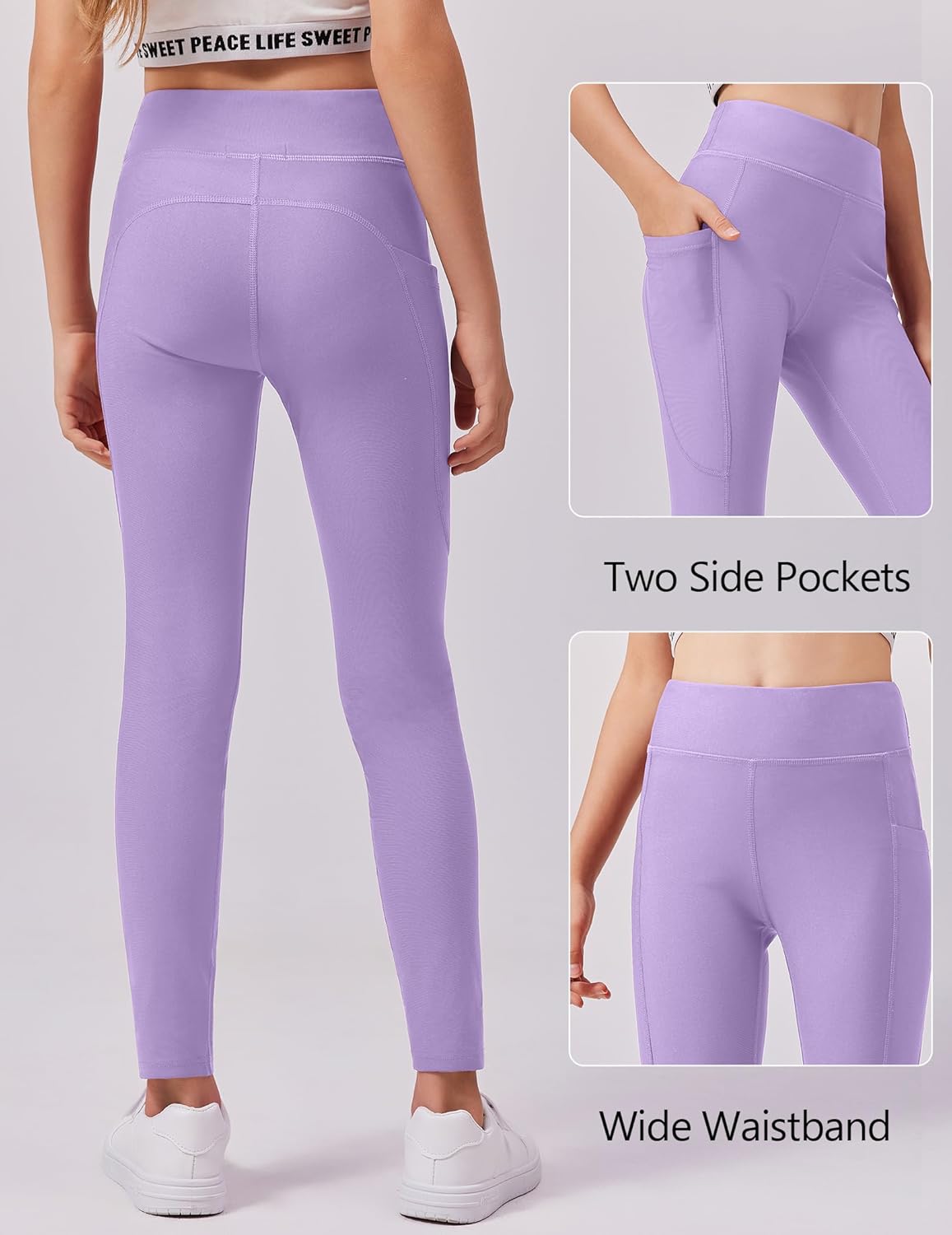 Zaclotre Girls Fleece Lined Leggings Warm Winter Running Tights for Kids High Waist Athletic Yoga Pants with Pockets - Image 3