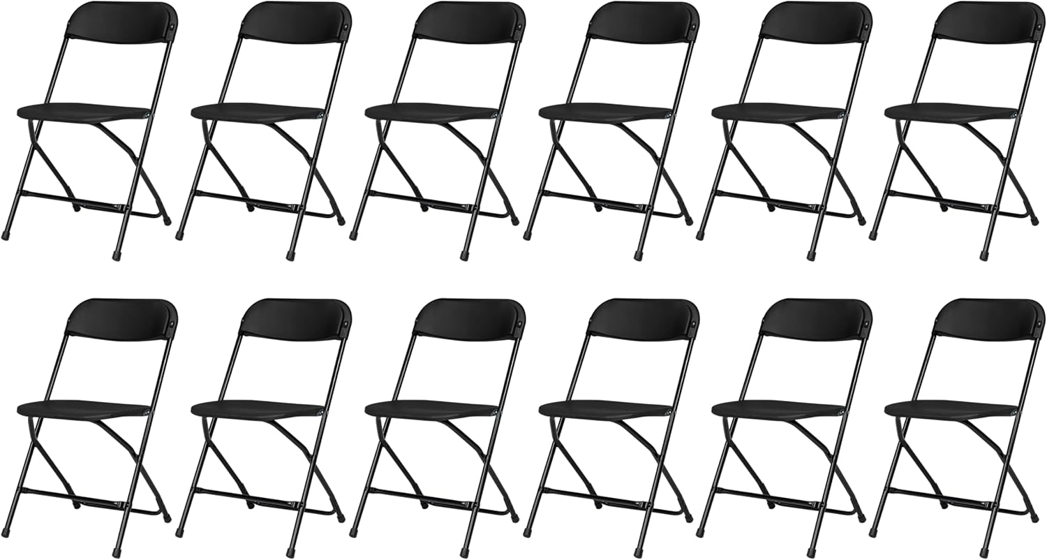 50 Pack Black Plastic Folding Chairs for Outside Portable Indoor Outdoor Stackable Commercial Seat with Steel Frame for Office Wedding Party Patio Dinning Events Chair, 350lbs Capacity