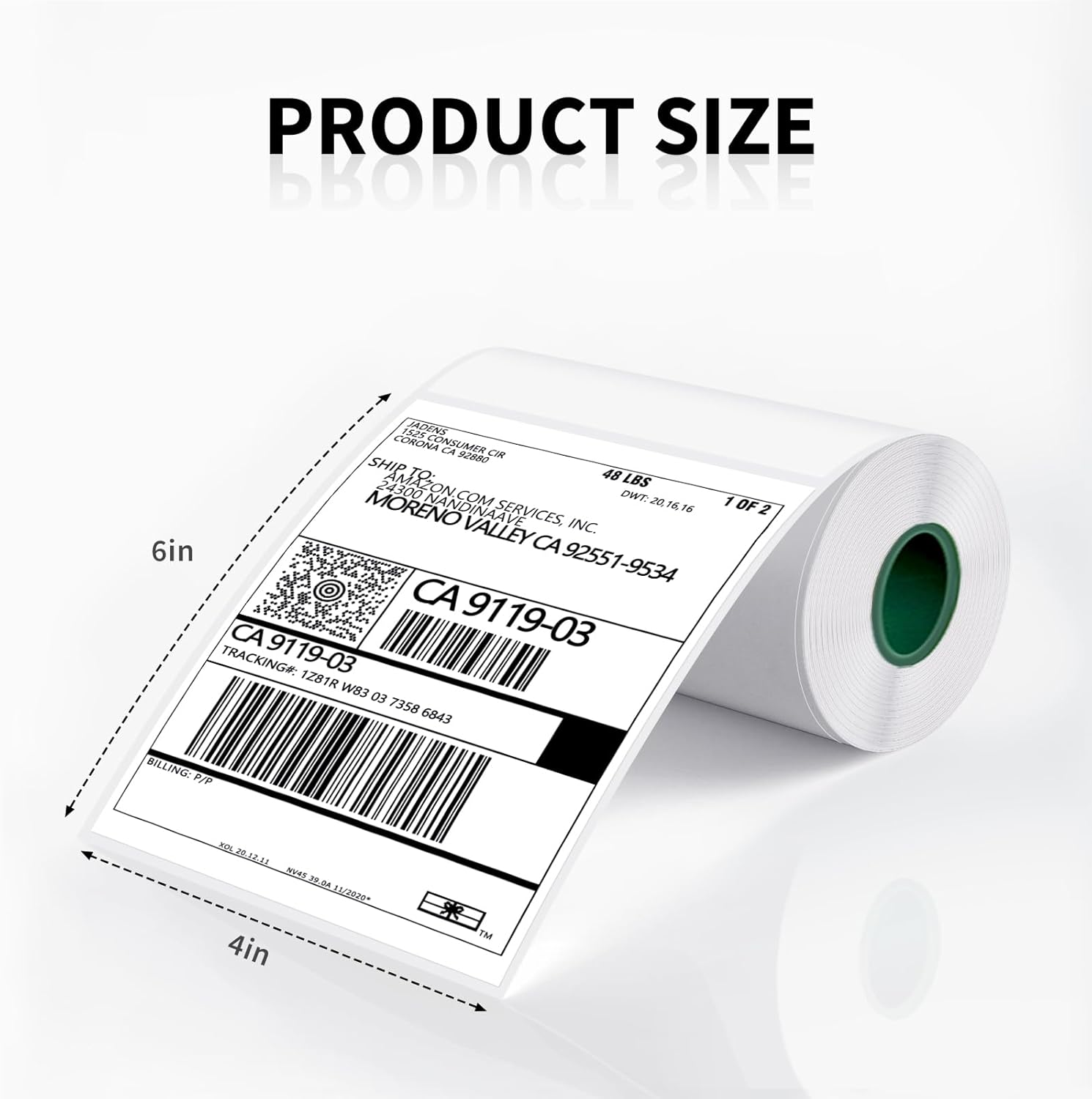 Diagram showing a 4x6 inch thermal label with dimensions indicated.