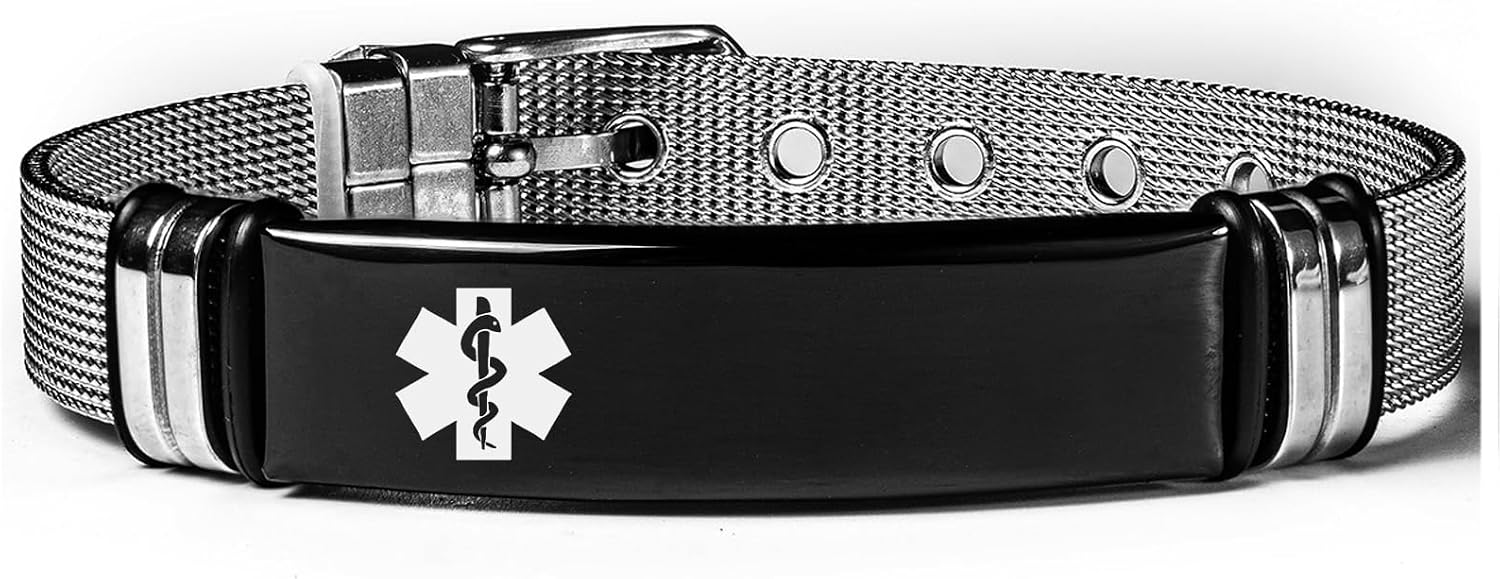 Stainless Steel Medical Symbol Awareness ID Bracelet For Women Men,SOS Emergency Health Life Alert Engraved Jewelry