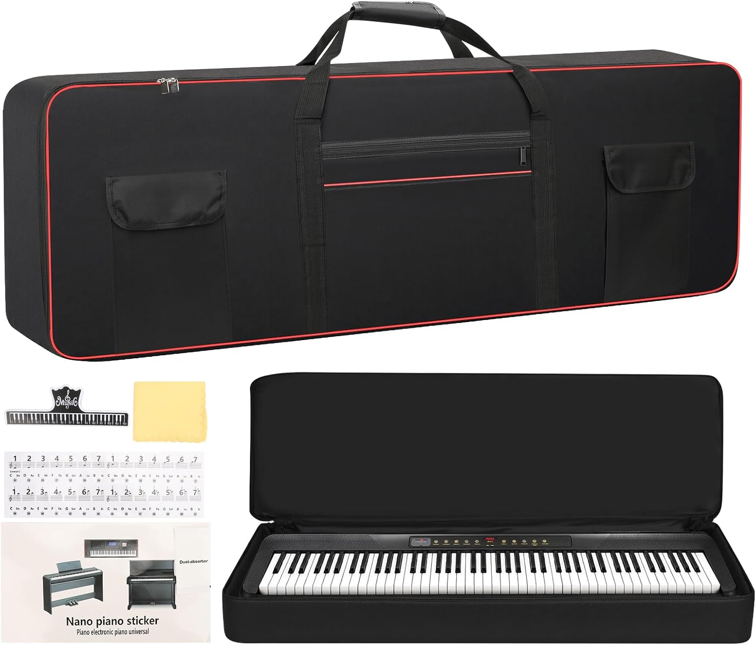MUINS 88 Key Keyboard Case(Inner dimension: (55.1"*17.1"*6.7"),digital piano Keyboard carrying travel case Gig bag,thickened waterproof foldable 600D Oxford cloth,Music Page Holder & Keyboard Stickers