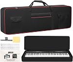 MUINS 88 Case clavier (dimension intérieure: (55.1"*17.1" *6.7"), piano numérique Case porte-clés sac de voyage Gig, pliable étanche 600D Tissu Oxford,Music Page Holder & Stickers clavier